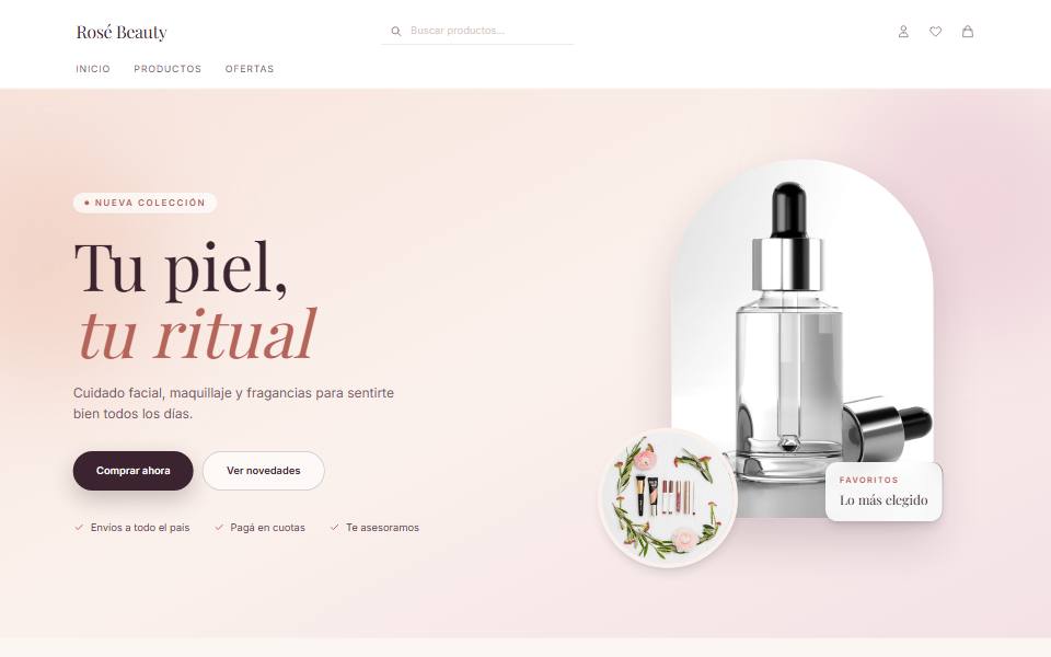 Tienda Rosé Beauty con el diseño Glow de GoTienda
