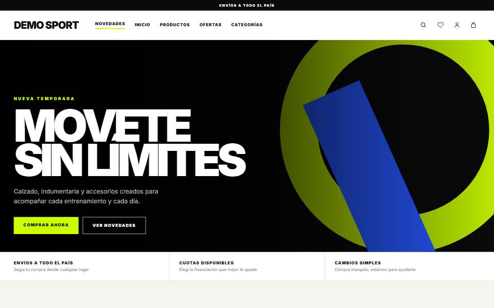 Tienda Demo Sport con el diseño Sport de GoTienda